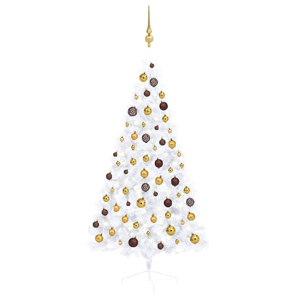 vidaXL Artificial Half Christmas Tree with Lights and Baubles White 150 cm