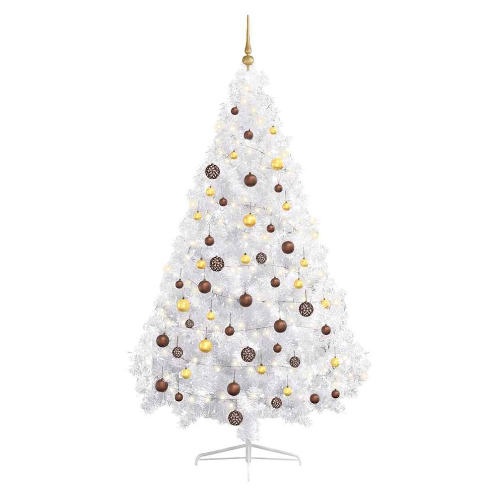 vidaXL Artificial Half Christmas Tree with Lights and Baubles White 180 cm
