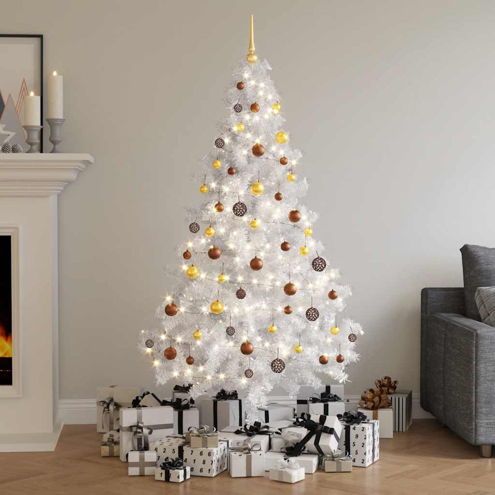 vidaXL Artificial Half Christmas Tree with Lights and Baubles White 180 cm