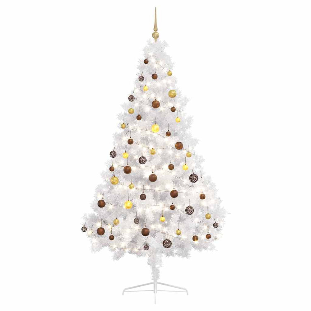 vidaXL Artificial Half Christmas Tree Lights Baubles White 210 cm