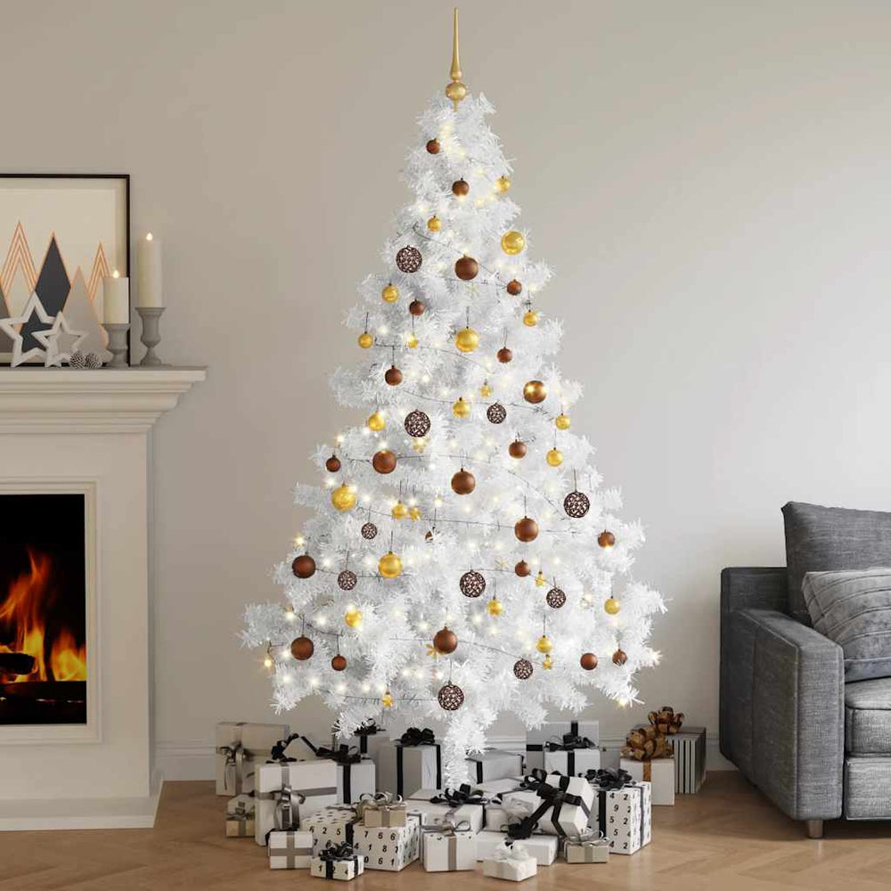 vidaXL Artificial Half Christmas Tree Lights Baubles White 210 cm