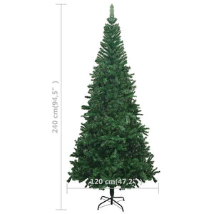 vidaXL Artificial Christmas Tree with Lights and Baubles, L 240 cm, Green
