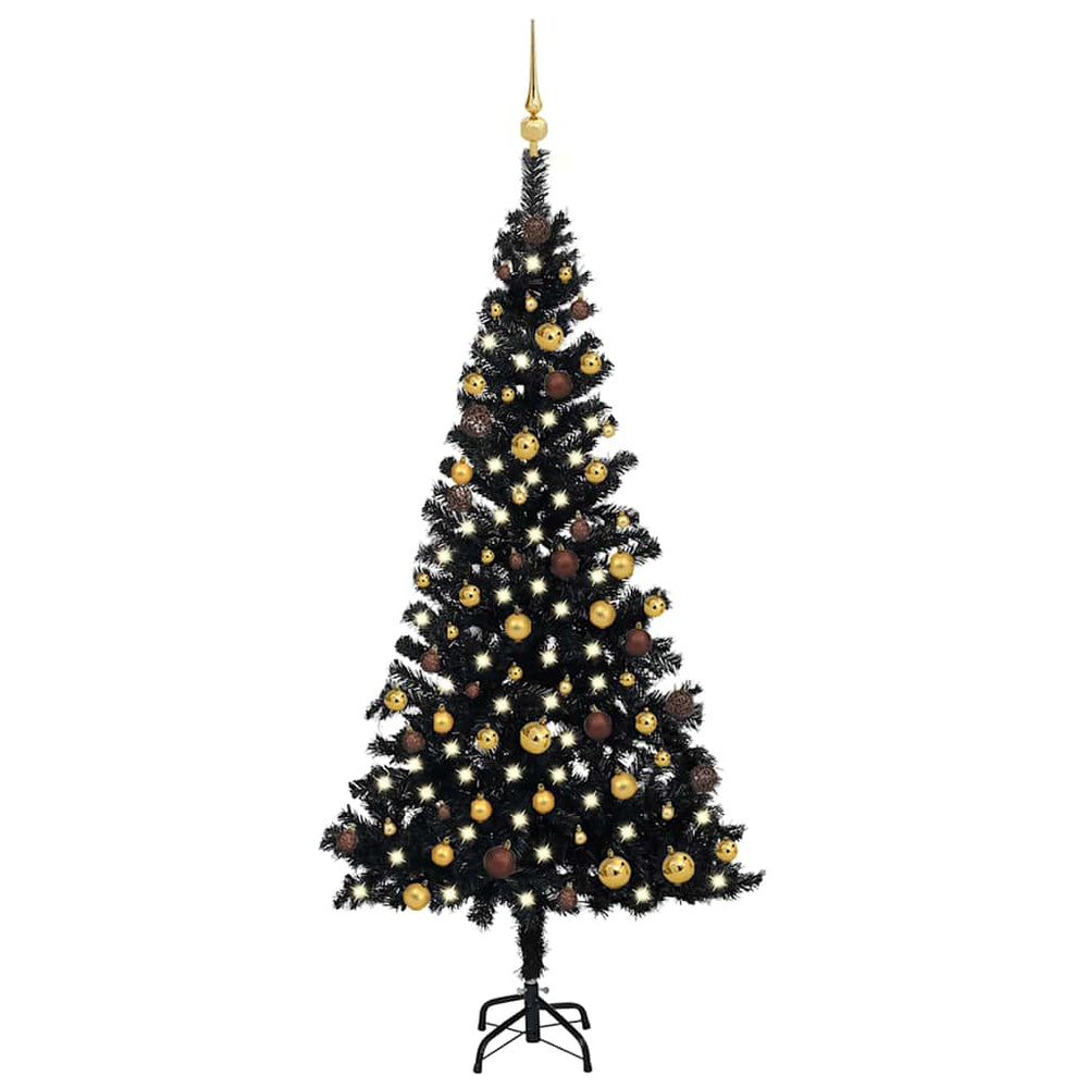 vidaXL Artificial Christmas Tree with Lights and Baubles Black 180 cm
