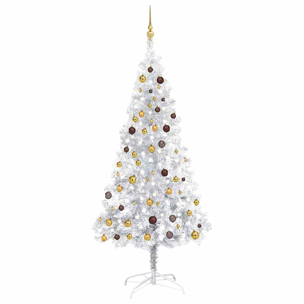 vidaXL Artificial Christmas Tree with Lights & Baubles Silver 210 cm