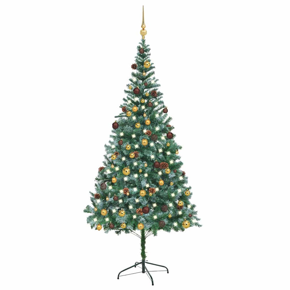 vidaXL Artificial Christmas Tree with Lights, Baubles, and Cones 210 cm