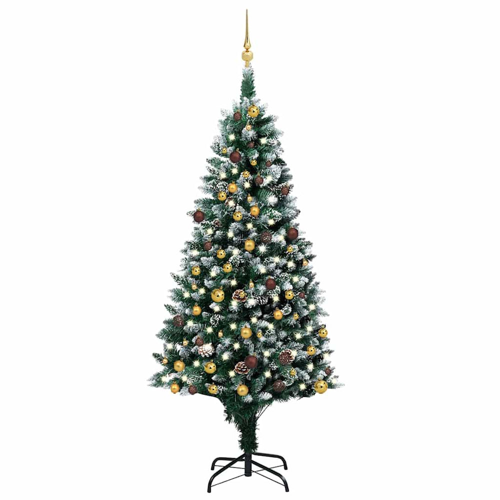 vidaXL Artificial Christmas Tree with LEDs, Baubles, Cones, 210 cm