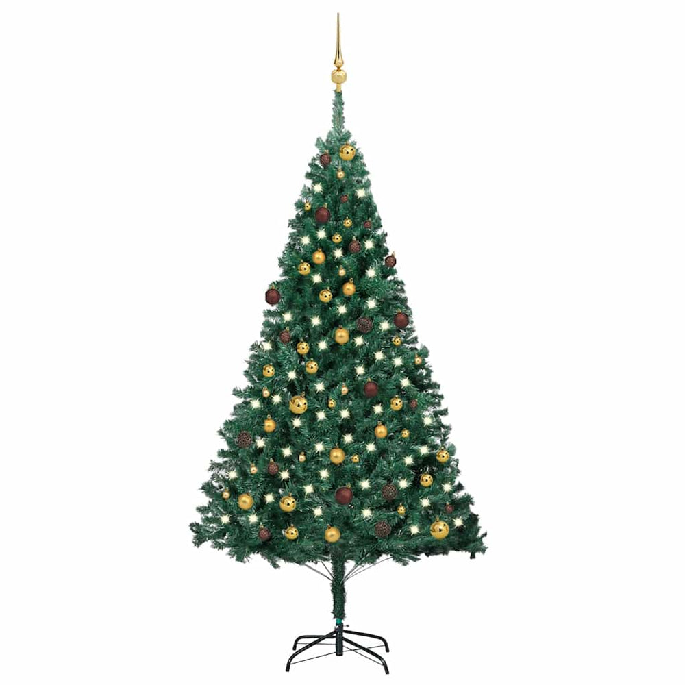 vidaXL Artificial Christmas Tree with Lights & Baubles Green 210 cm