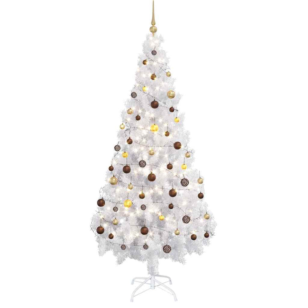 vidaXL Artificial Christmas Tree with Lights & Baubles White 180 cm