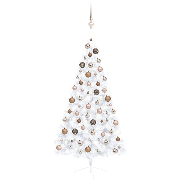 vidaXL Artificial Half Christmas Tree with Lights and Baubles White 150 cm