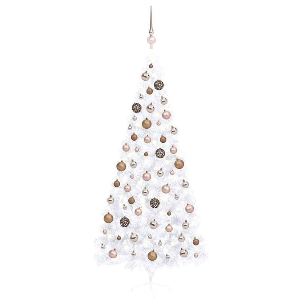 vidaXL Artificial Half Christmas Tree with Lights and Baubles White 240 cm