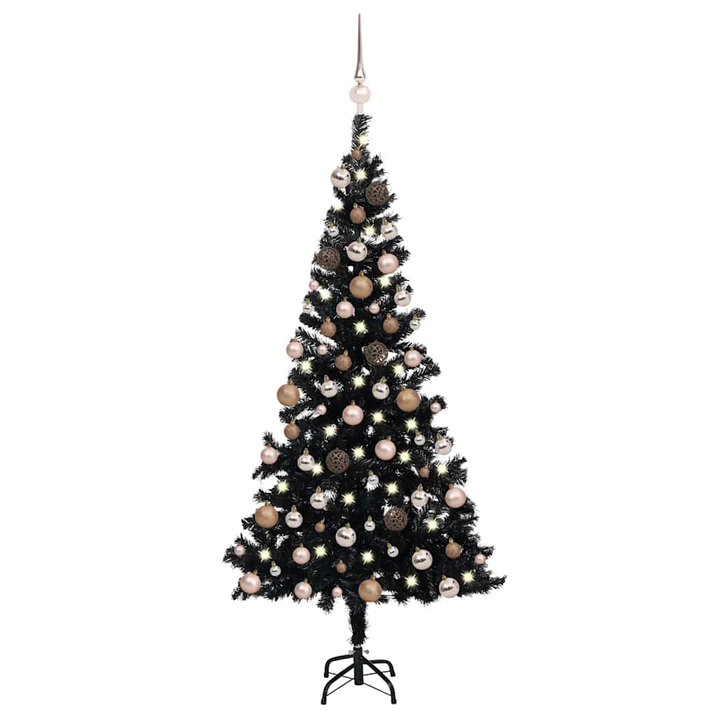 vidaXL Artificial Christmas Tree with Lights and Baubles Black 180 cm