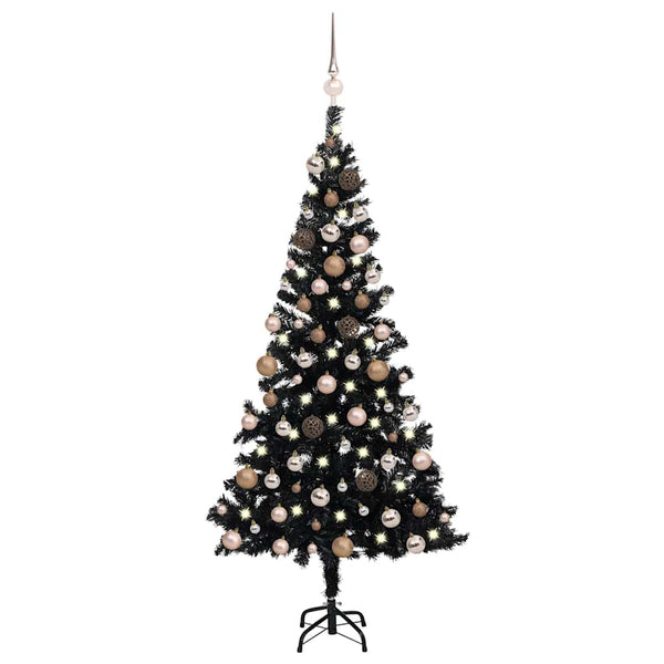 vidaXL Artificial Christmas Tree with Lights and Baubles Black 180 cm