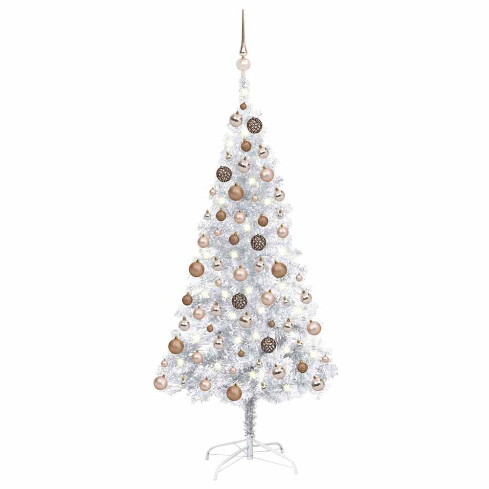 vidaXL Artificial Christmas Tree with Lights & Baubles Silver 150 cm