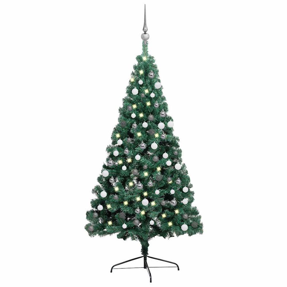vidaXL Artificial Half Christmas Tree Lights Baubles Green 150 cm