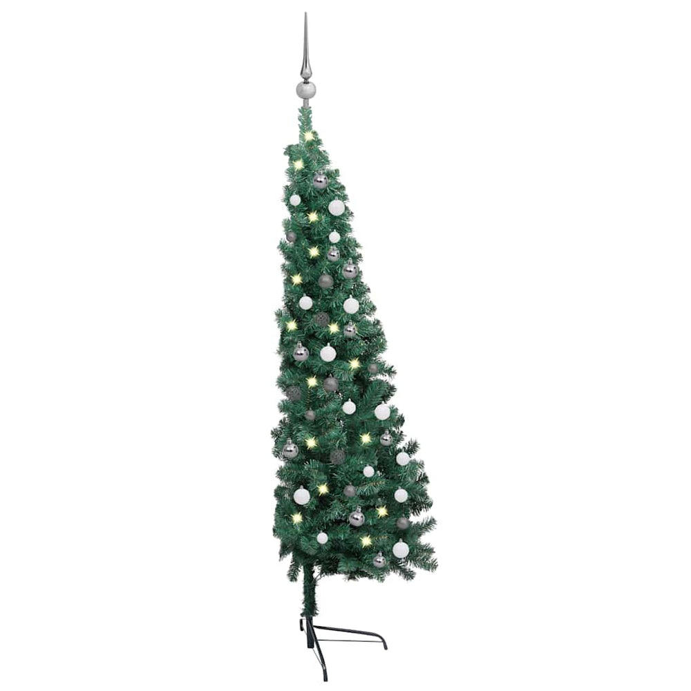 vidaXL Artificial Half Christmas Tree Lights Baubles Green 150 cm