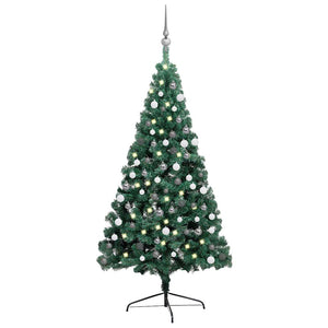 vidaXL Artificial Half Christmas Tree with Lights and Baubles Green 210 cm
