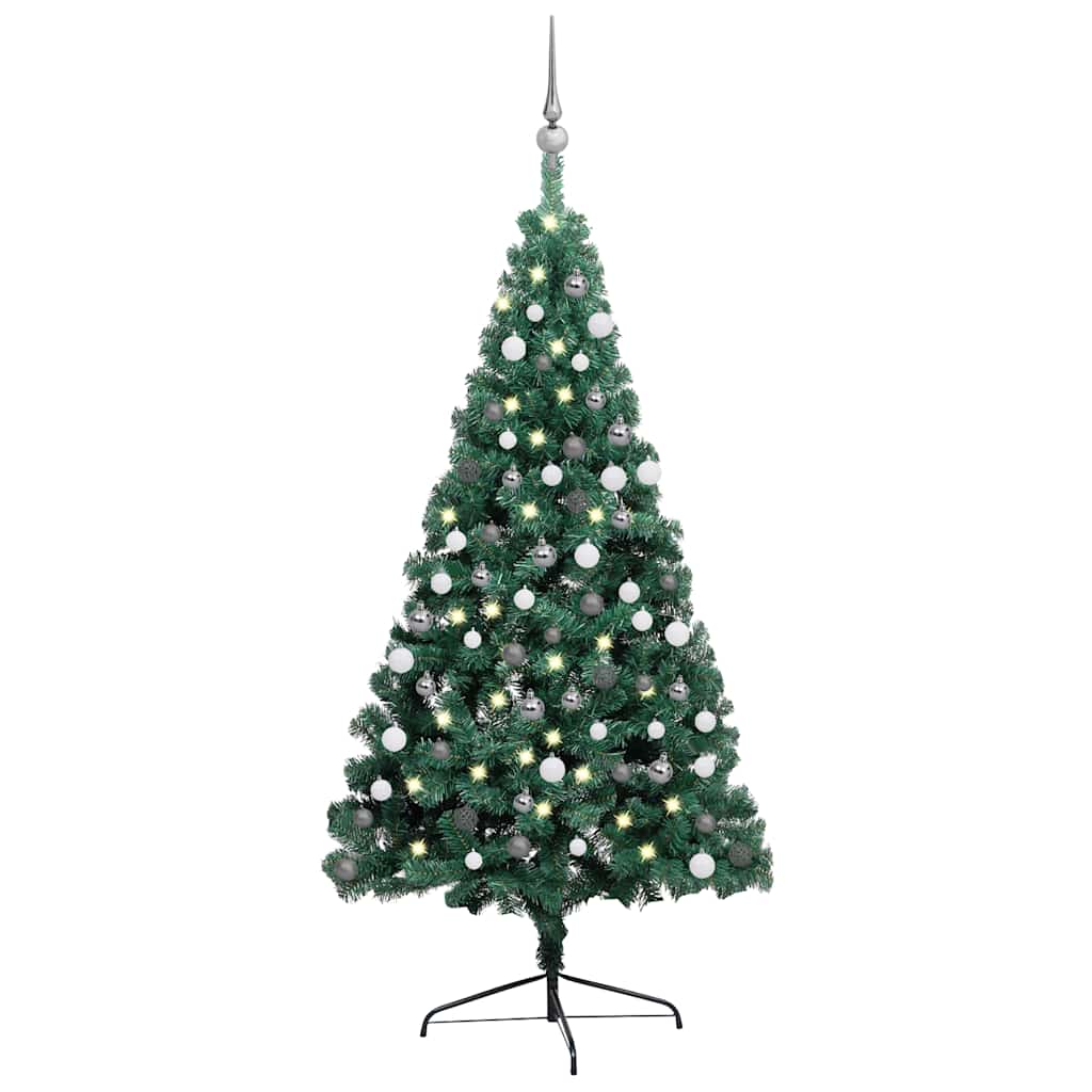 vidaXL Artificial Half Christmas Tree with Lights and Baubles Green 210 cm
