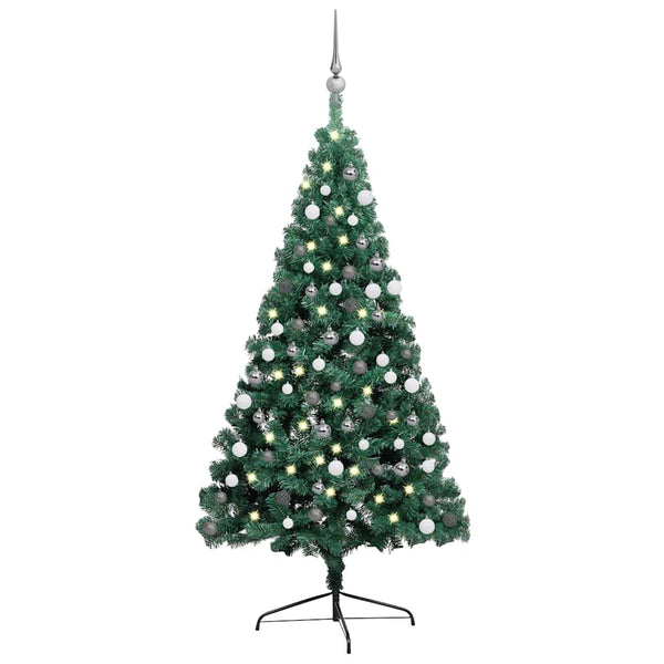 vidaXL Artificial Half Christmas Tree with Lights and Baubles Green 210 cm