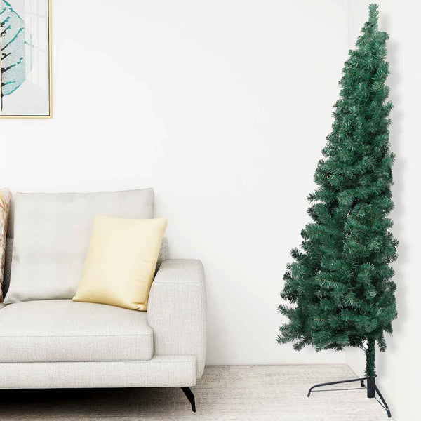 vidaXL Artificial Half Christmas Tree with Lights and Baubles Green 210 cm