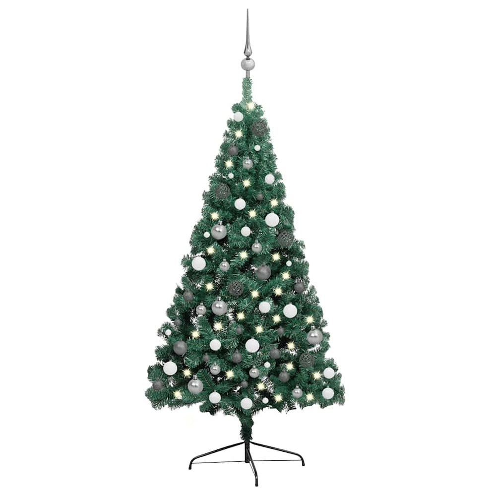 vidaXL Artificial Half Christmas Tree with Lights and Baubles Green 240 cm