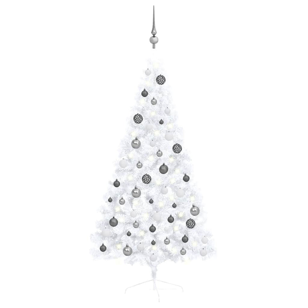 vidaXL Artificial Half Christmas Tree with Lights and Baubles White 150 cm