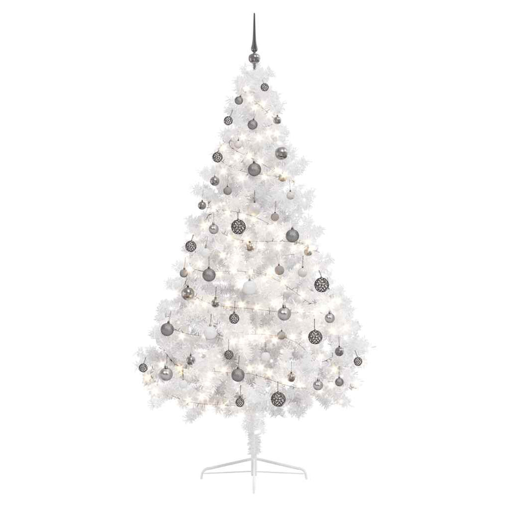 vidaXL Artificial Half Christmas Tree with Lights and Baubles White 180 cm