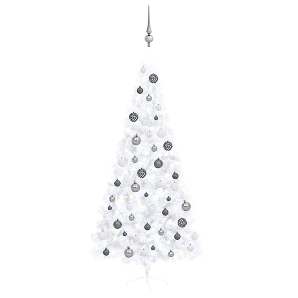 vidaXL Artificial Half Christmas Tree with Lights and Baubles White 210 cm