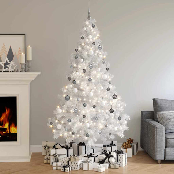vidaXL Artificial Half Christmas Tree with Lights and Baubles White 210 cm