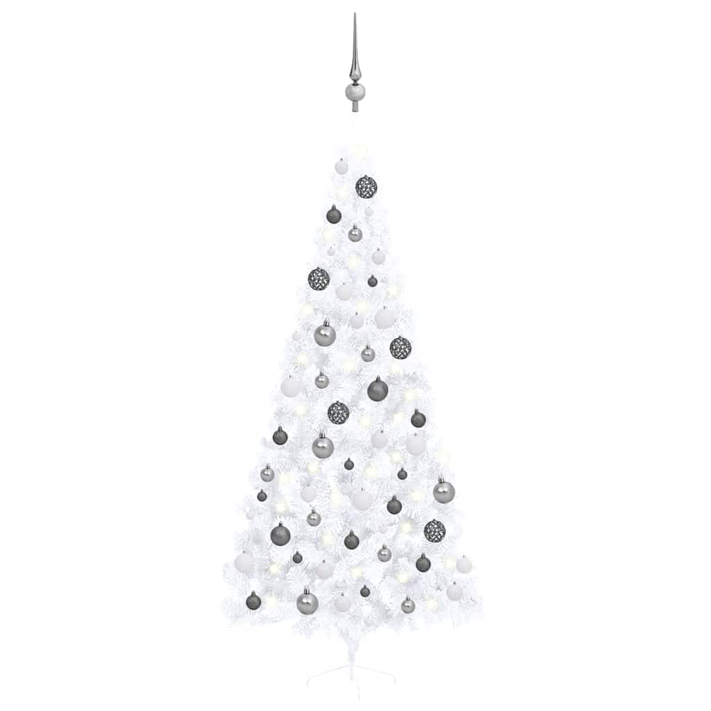 vidaXL Artificial Half Christmas Tree with Lights and Baubles White 240 cm