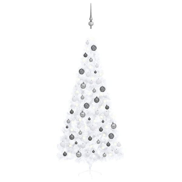 vidaXL Artificial Half Christmas Tree with Lights and Baubles White 240 cm