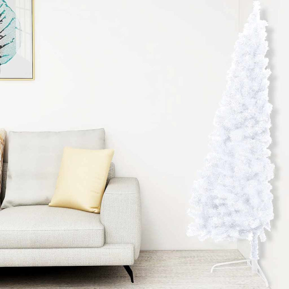 vidaXL Artificial Half Christmas Tree with Lights and Baubles White 240 cm