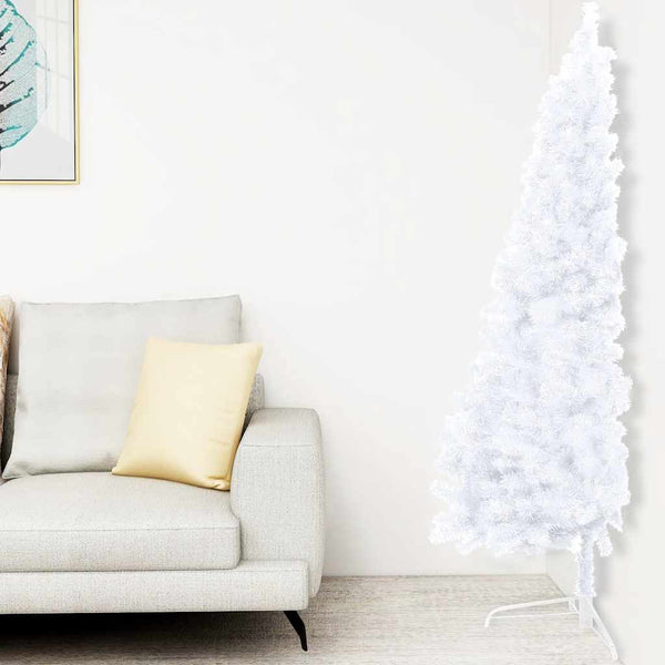 vidaXL Artificial Half Christmas Tree with Lights and Baubles White 240 cm