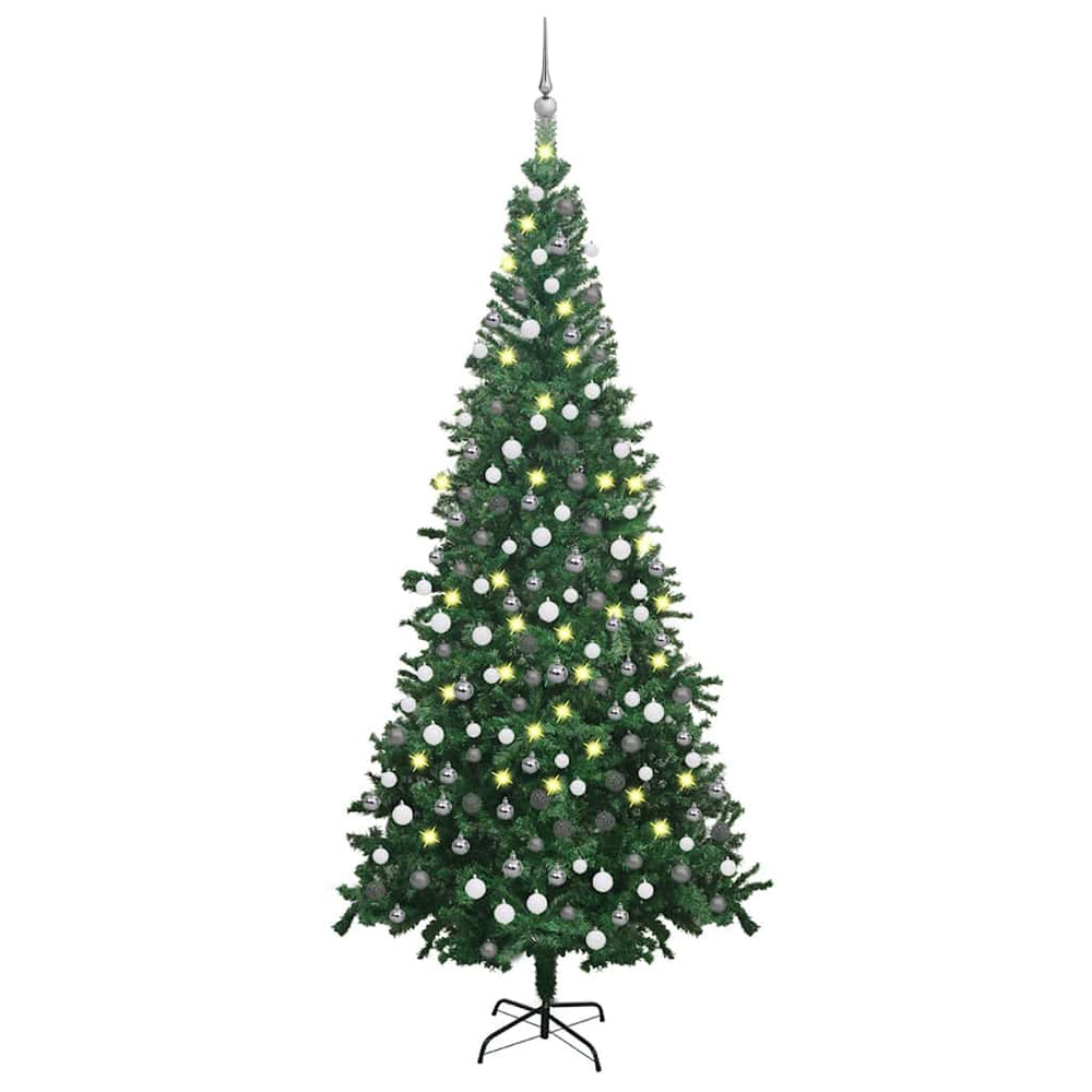 vidaXL Artificial Christmas Tree with Lights Baubles L 240 cm Green