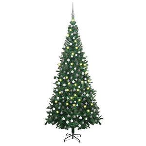 vidaXL Artificial Christmas Tree with Lights Baubles L 240 cm Green