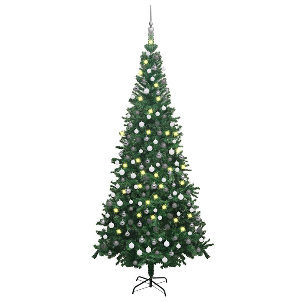 vidaXL Artificial Christmas Tree with Lights Baubles L 240 cm Green