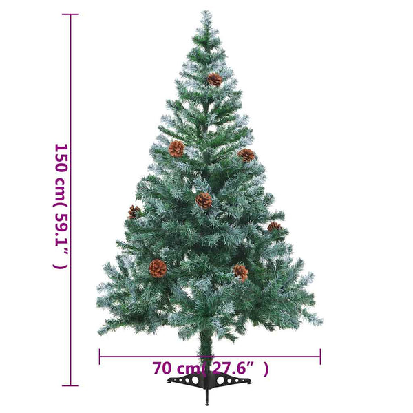 Weihnachtsbaum Gefrostet mit Beleuchtung Kugeln Zapfen 150 cm