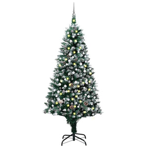 Künstlicher Weihnachtsbaum mit LEDs Kugeln Zapfen 240 cm