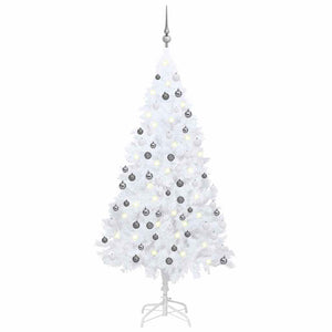 Künstlicher Weihnachtsbaum mit Beleuchtung & Kugeln Weiß 150 cm