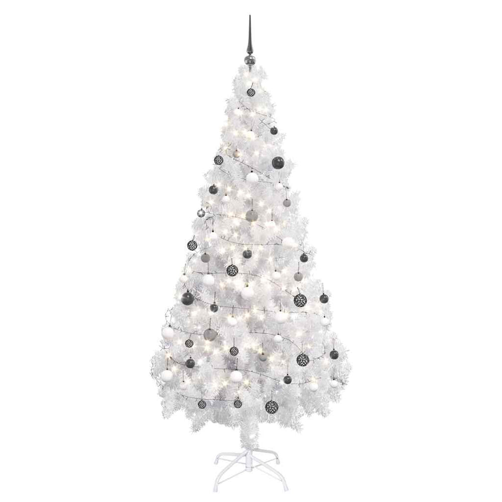 Künstlicher Weihnachtsbaum mit Beleuchtung & Kugeln Weiß 180 cm