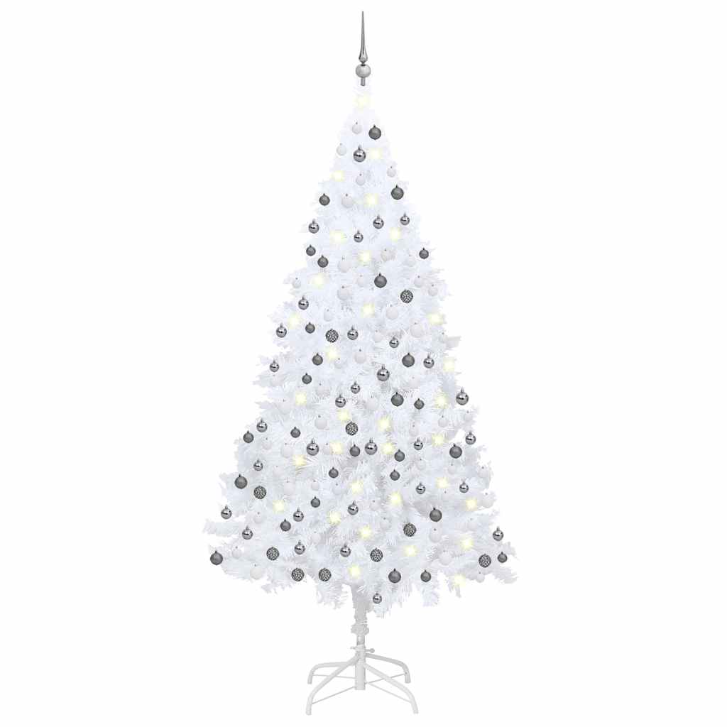Künstlicher Weihnachtsbaum mit Beleuchtung & Kugeln Weiß 240 cm