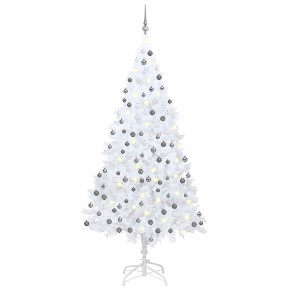 Künstlicher Weihnachtsbaum mit Beleuchtung & Kugeln Weiß 240 cm