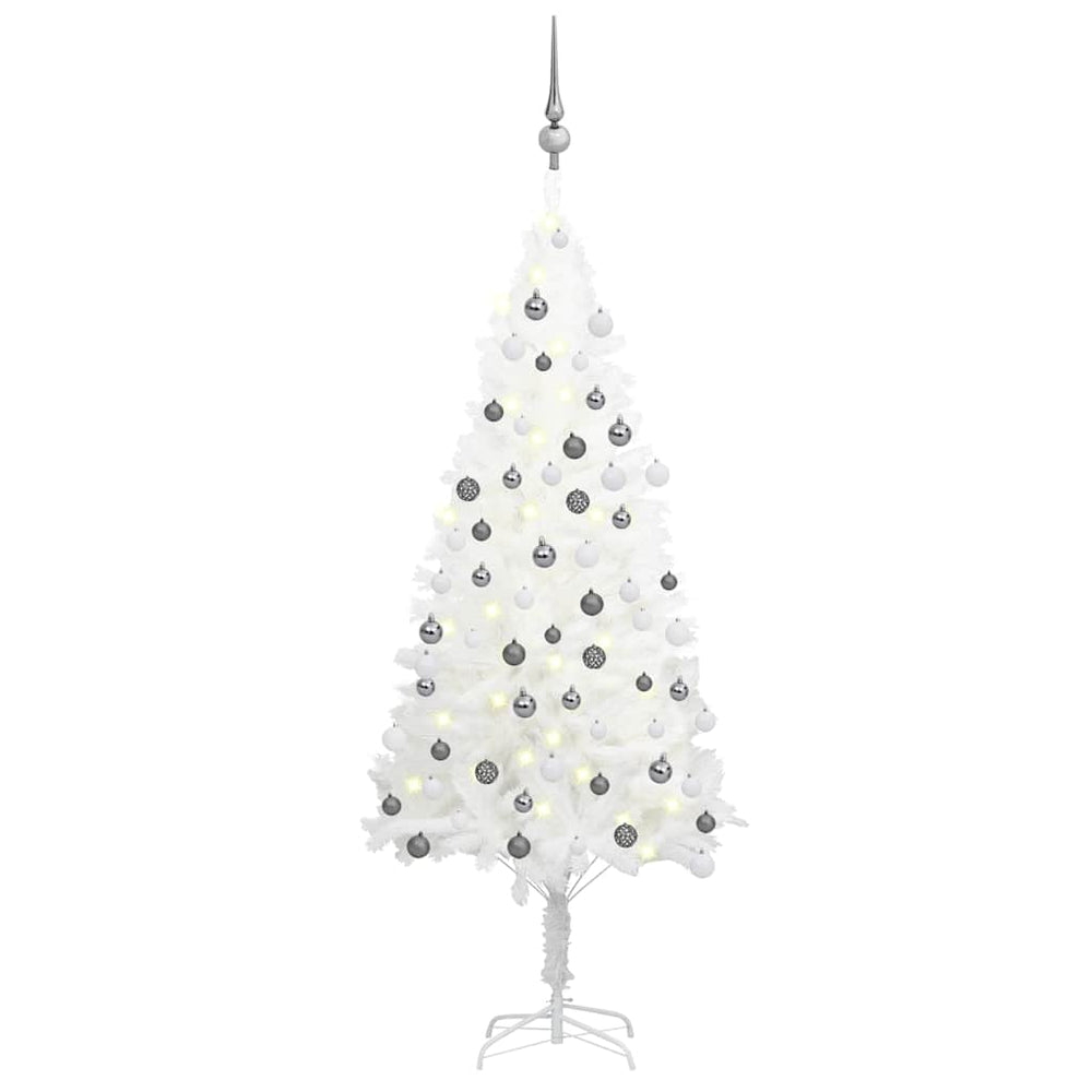 Künstlicher Weihnachtsbaum mit Beleuchtung & Kugeln Weiß 120 cm