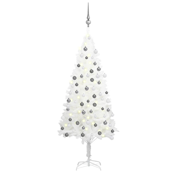 Künstlicher Weihnachtsbaum mit Beleuchtung & Kugeln Weiß 120 cm