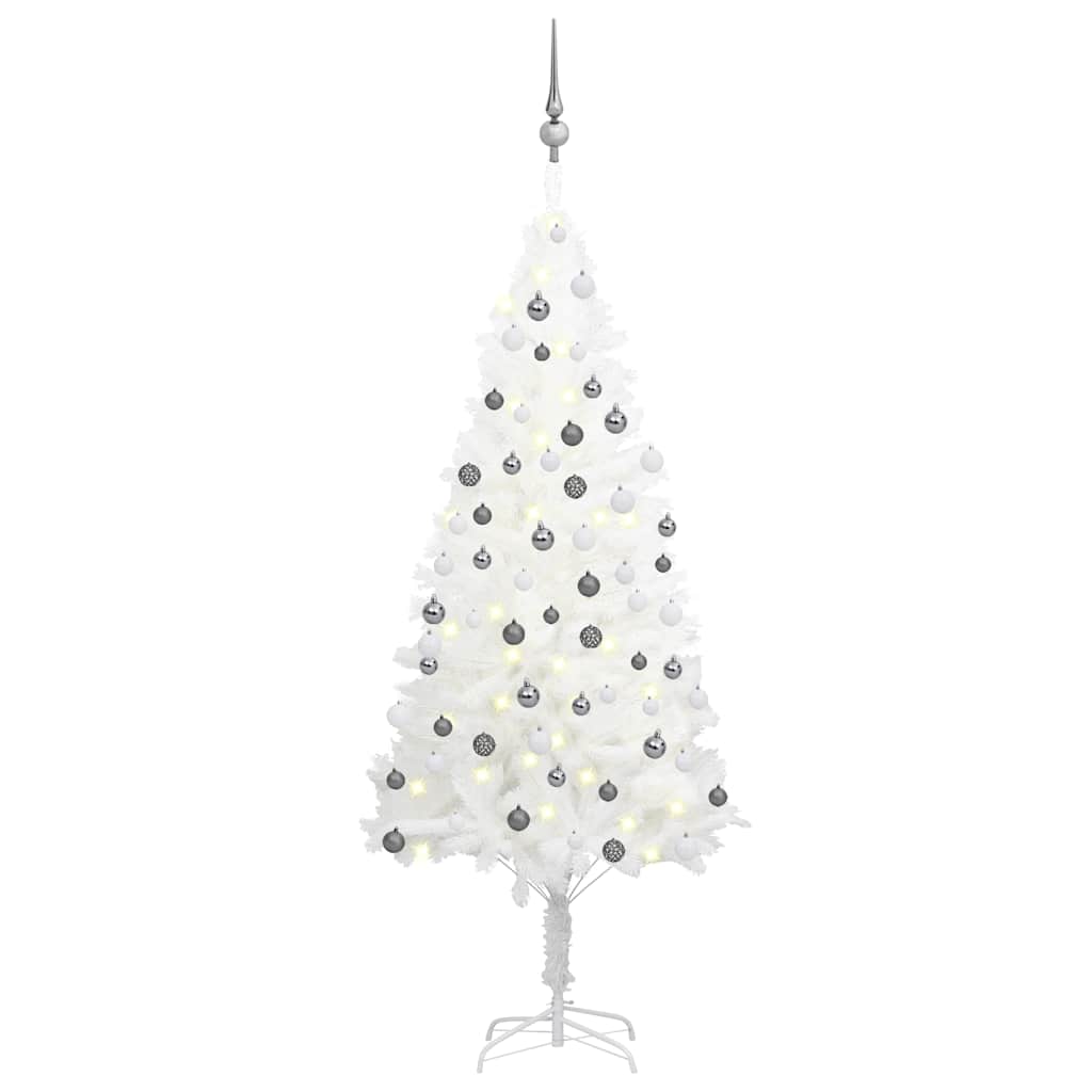 Künstlicher Weihnachtsbaum mit Beleuchtung & Kugeln Weiß 150 cm