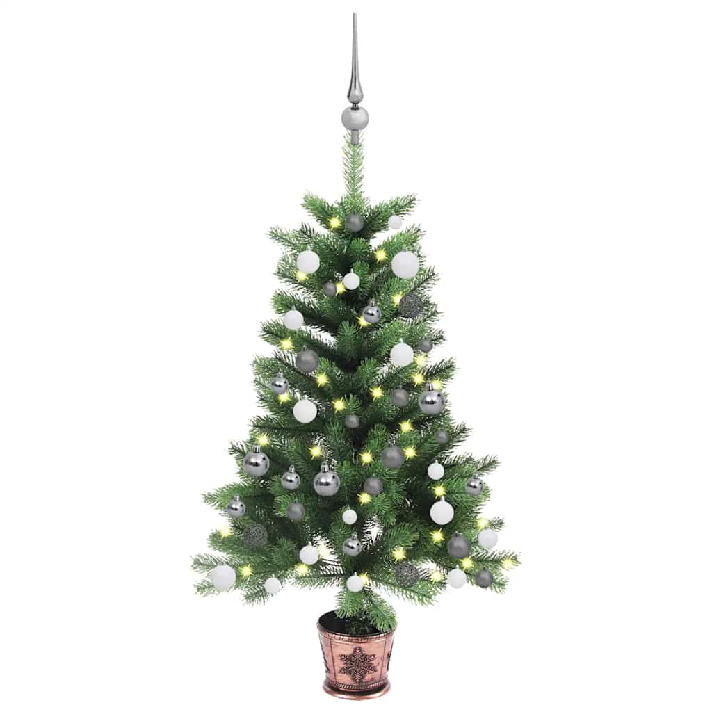 Künstlicher Weihnachtsbaum mit Beleuchtung & Kugeln 65 cm Grün