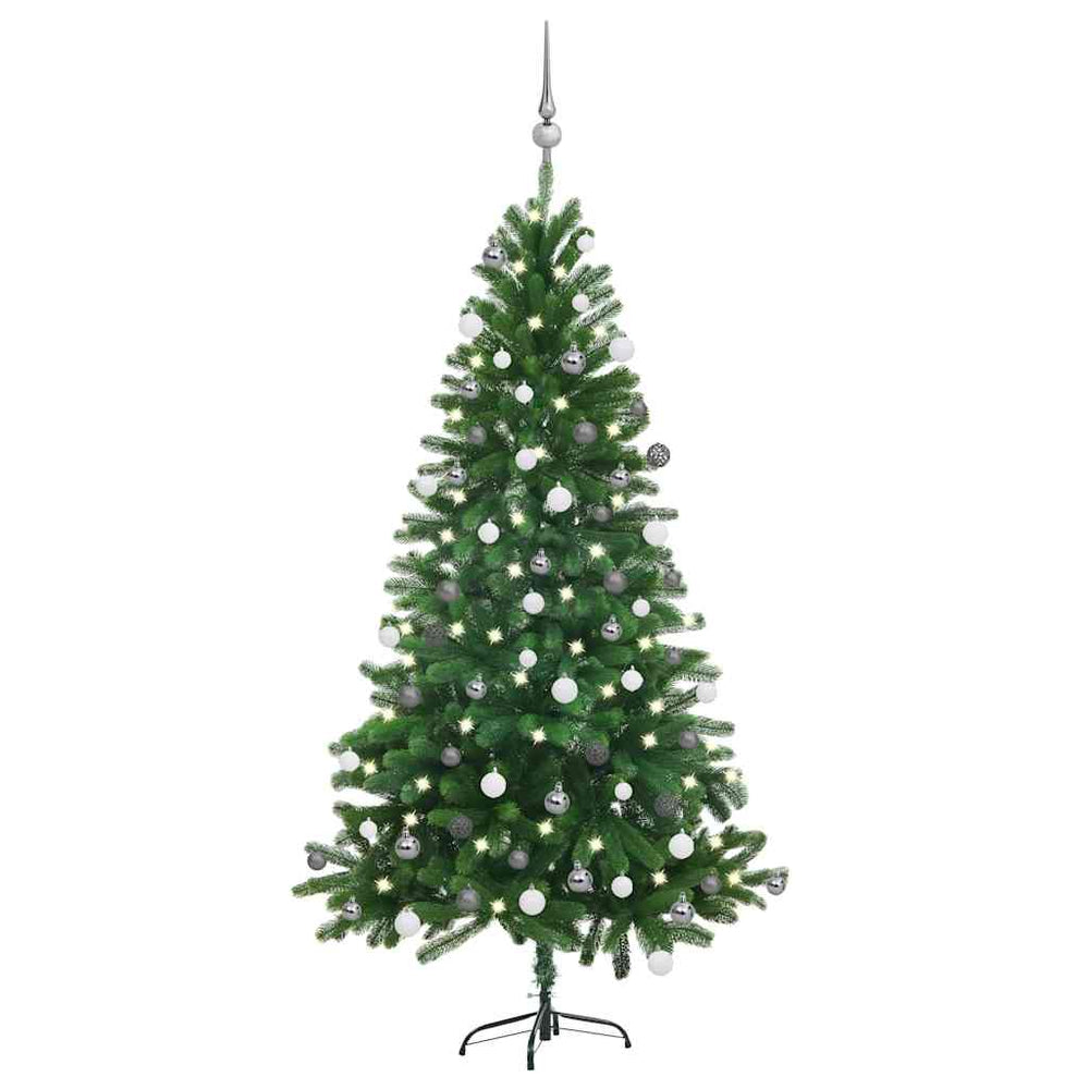 Künstlicher Weihnachtsbaum mit Beleuchtung & Kugeln 150 cm Grün