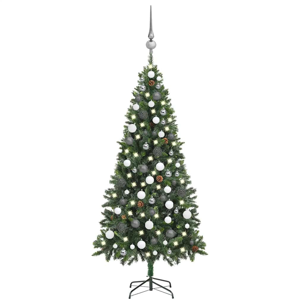 vidaXL Artificial Christmas Tree with Lights, Baubles, Cones, 180 cm