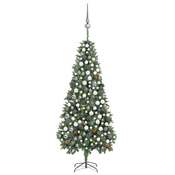 vidaXL Artificial Christmas Tree with Lights, Baubles, and Cones 210 cm