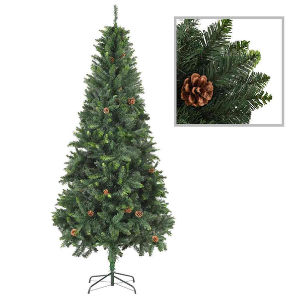 vidaXL Artificial Christmas Tree with Lights, Baubles, and Cones 210 cm