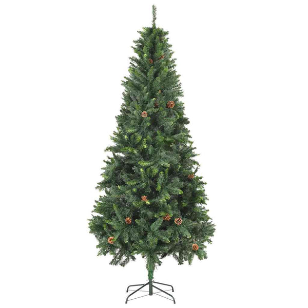 vidaXL Artificial Christmas Tree with Lights, Baubles, and Cones 210 cm